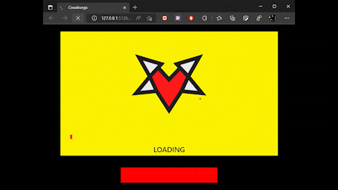 GIF of a custom loading screen for Game Maker HTML5 export.  Has an beating animating SVG of the star heart Taara Games logo in the center with a red progress bar at the bottom of the screen.